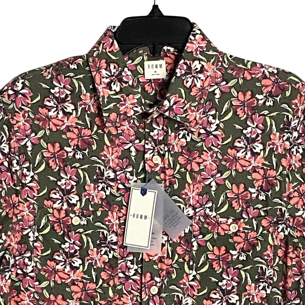 Rowm Men's Shirt Medium Casual Short Sleeve Pockets Pink Gray Floral UPF 30+ NEW - Picture 3 of 15